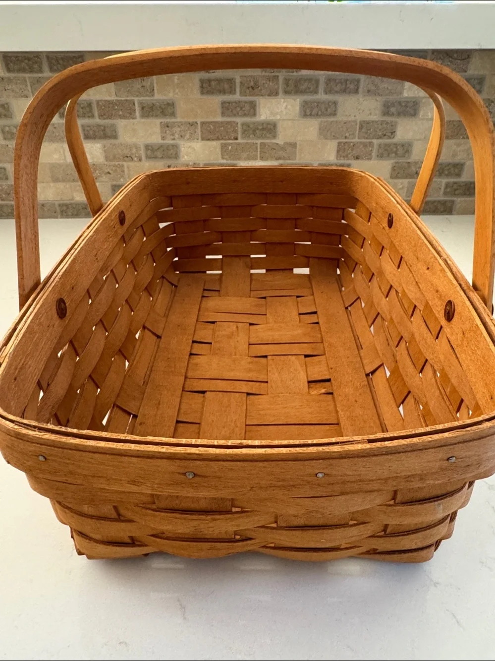 Longaberger Vintage Natural Wood Woven Basket with Dual Handles - Brown